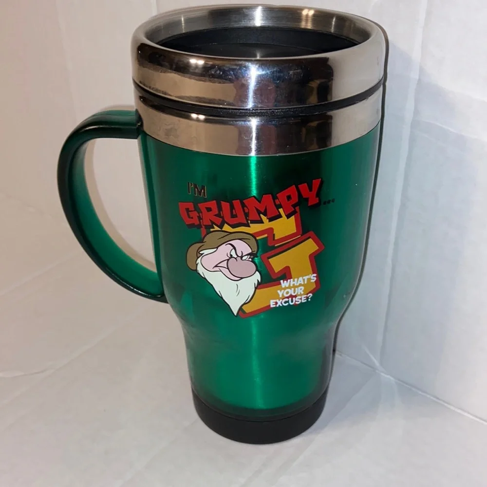 Green Grumpy coffee tumbler in perfect condition!